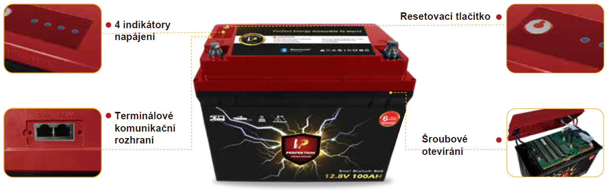Trakční baterie 200 Ah, 12,8 V, Perfektium LiFePo4 Lithium, přes 4000 cyklů, 6 let záruka, se Smart BMS, Bluetooth a vyhřívací fólií, PF-12.8V 200Ah Perfektium
