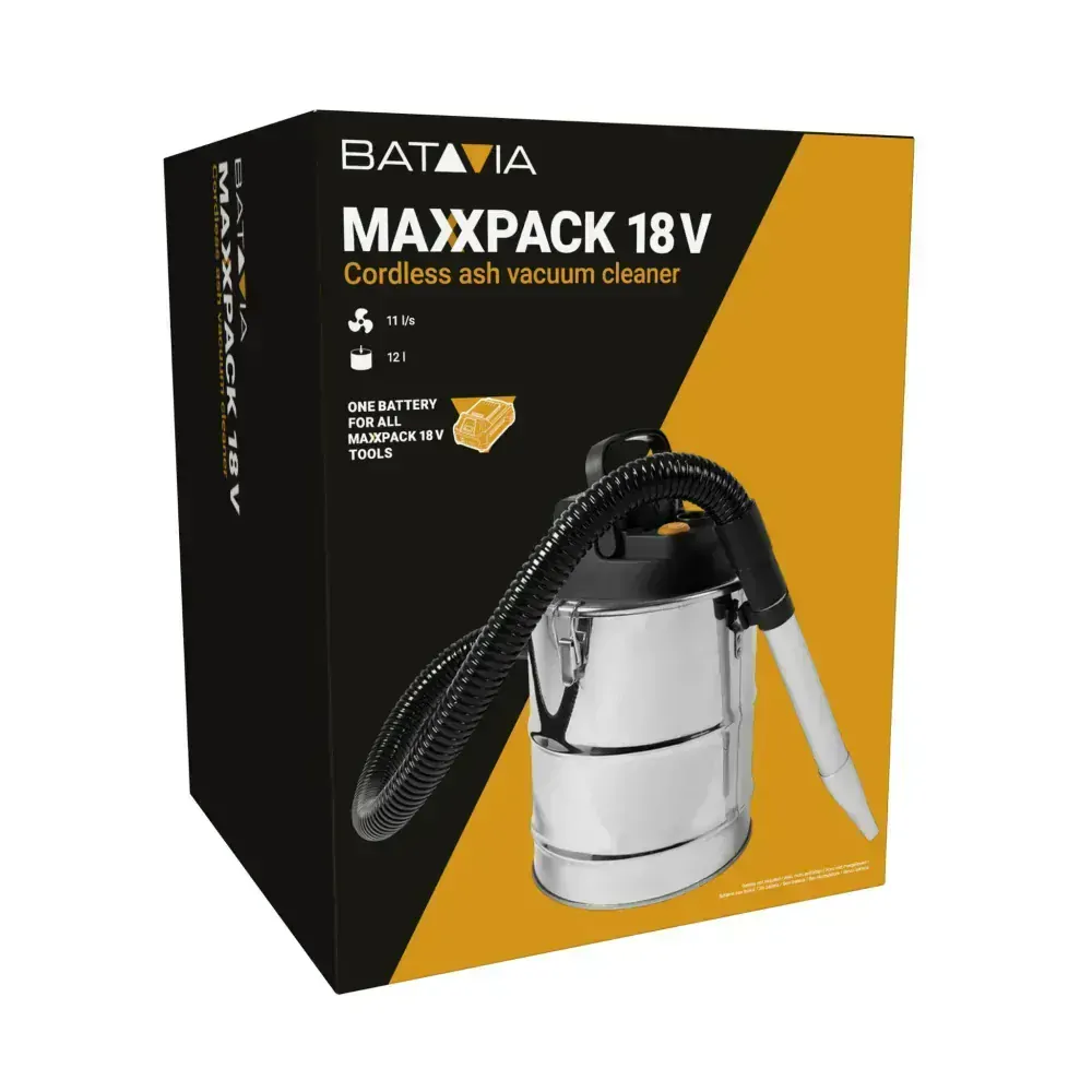 Aku bezdrátový vysavač popela, 18V Li-Ion, sací výkon/výkon motoru 30/140W, sací podtlak 9 kPA, 12 l, bez baterie a nabíječky, bateriová platforma MAXXPACK BATAVIA
