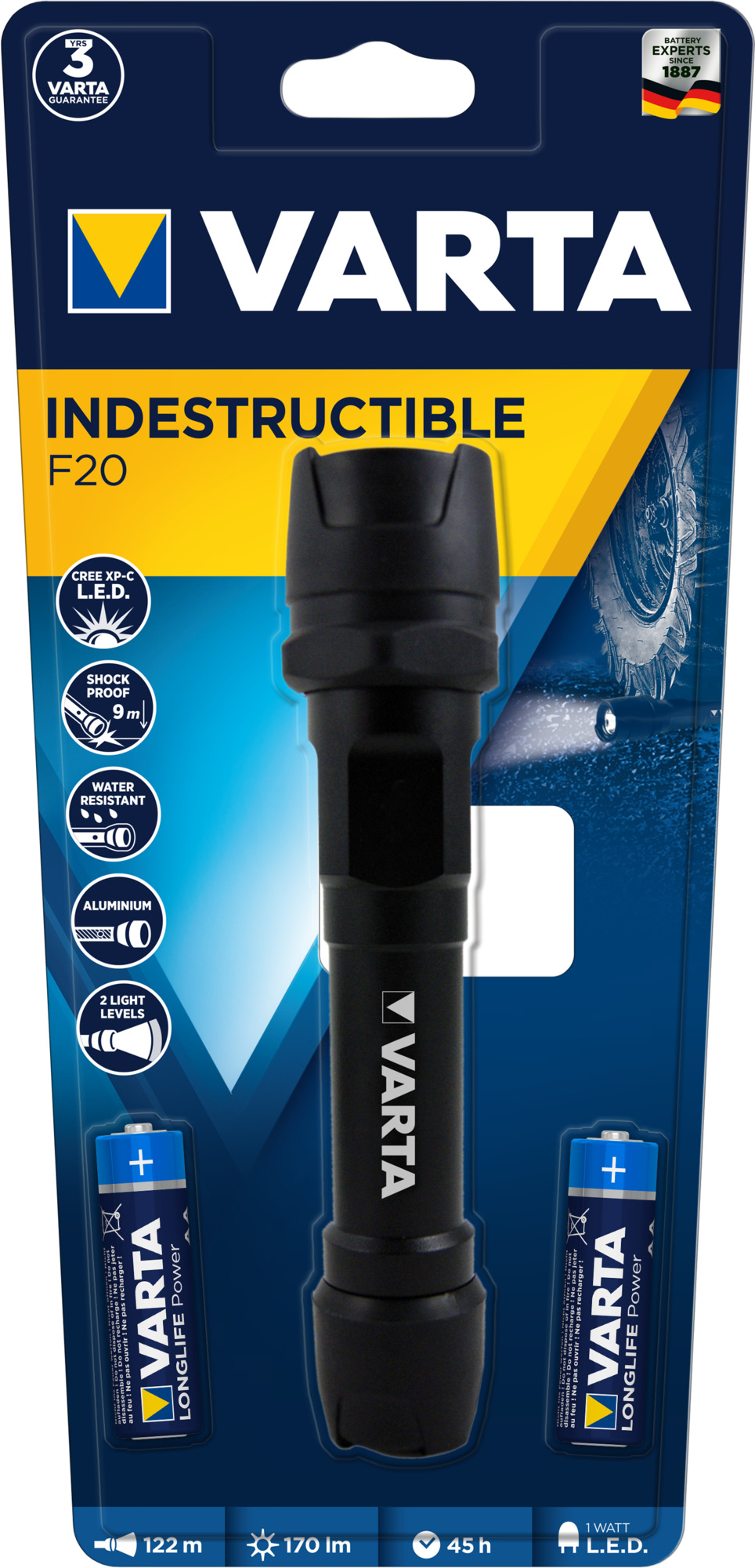 Svítilna Indestructible F20, nerozbitná LED svítilna, 170 lm, 18701 VARTA