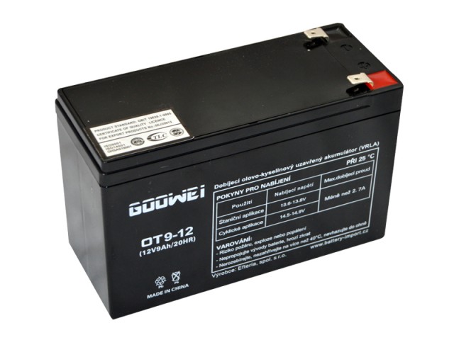 Záložní, staniční baterie VRLA 9 Ah , 12 V , kontakty F2 , GOOWEI ENERGY