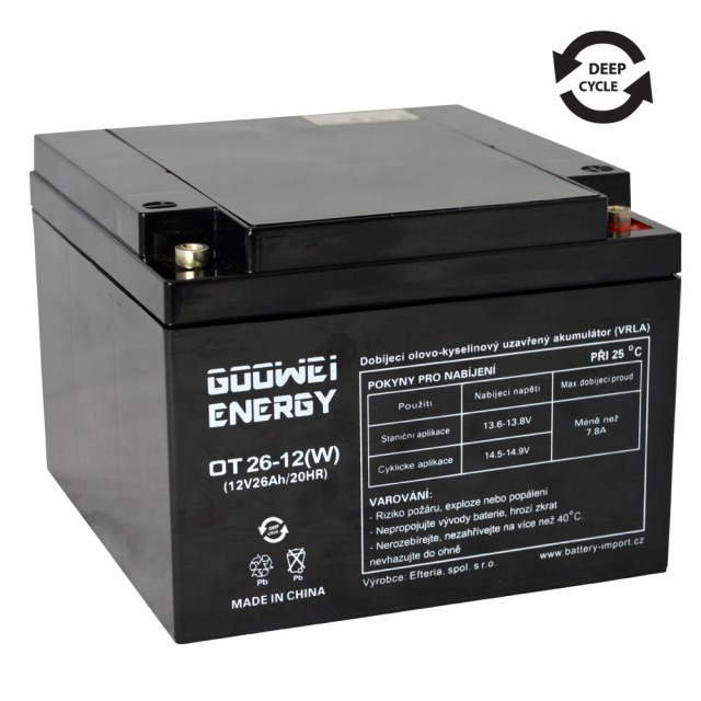 Trakční baterie (GEL) OTL 26 Ah , 12 V , kontakty T0 , GOOWEI ENERGY