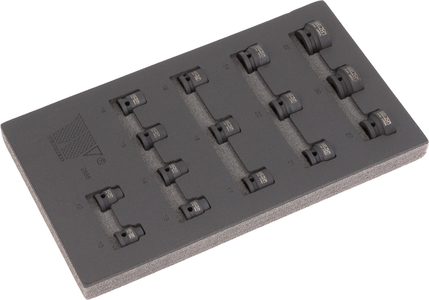Hlavice nástrčné 1/2", pro rázové utahováky, CrMo, 10-32 mm, sada 15 dílů, Welzh