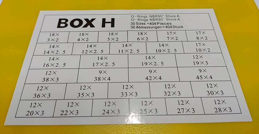 O-kroužky metrické, průměr 3 - 45 mm, NBR90, tvrdost 90 "Shore" A, BOX H, sada 404 dílů