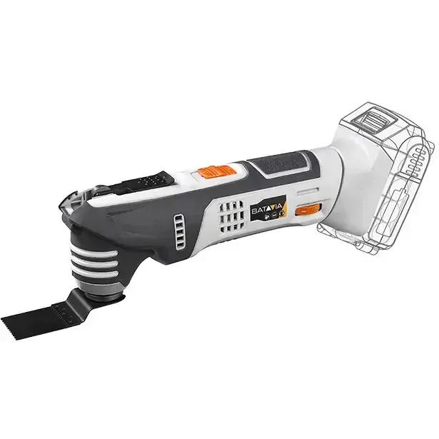Aku bezdrátové oscilační, multifunkční zařízení Multitool, univerzální nástroj do dílny, 18V Li-Ion, bez baterie a nabíječky, bateriová platforma BATAVIA MAXXPACK