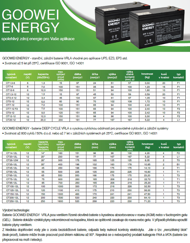 Trakční baterie (GEL) OTL 26 Ah , 12 V , kontakty T0 , GOOWEI ENERGY