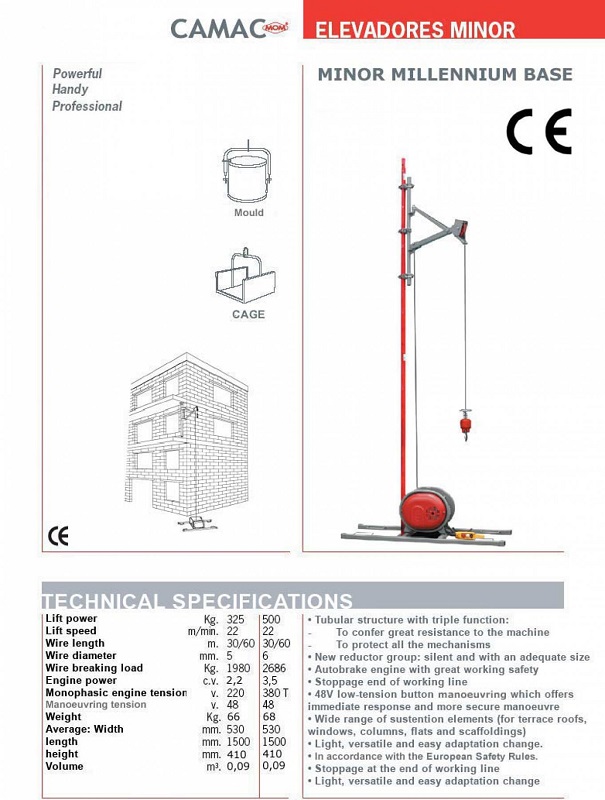 Stavební vrátek podlažní MINOR MILLENNIUM BASE 325 s nosností 325 Kg a délkou lana 60 m, CAMAC