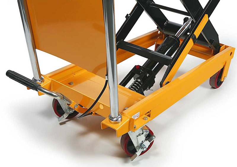 Manipulační vozík s hydraulickým nůžkovým zdvihem a pracovním stolem, nosnost až 350 kg, zdvih 1300 mm