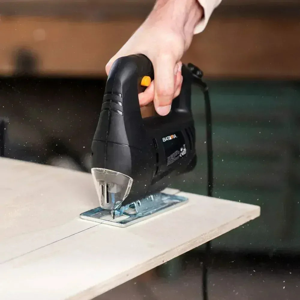 Přímočará pila, stavitelná, kyvadlová pilka pro řezání dřeva, plastu i kovu, příkon 400 W, pokos 0° až 45°, BATAVIA FIXXSERIES 7064687