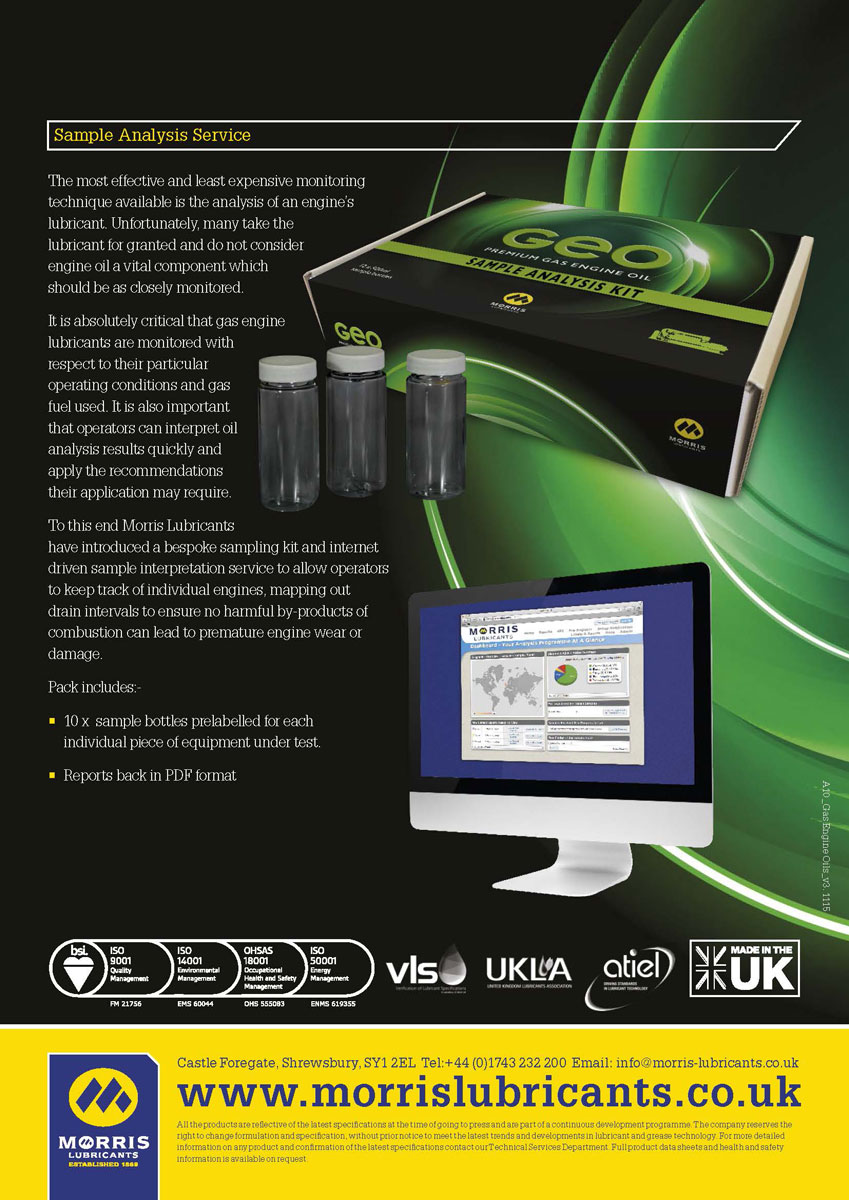 Morris Geo Ultra LZ 40 - bez-zinkový motorový olej pro plynové generátory, 1000l