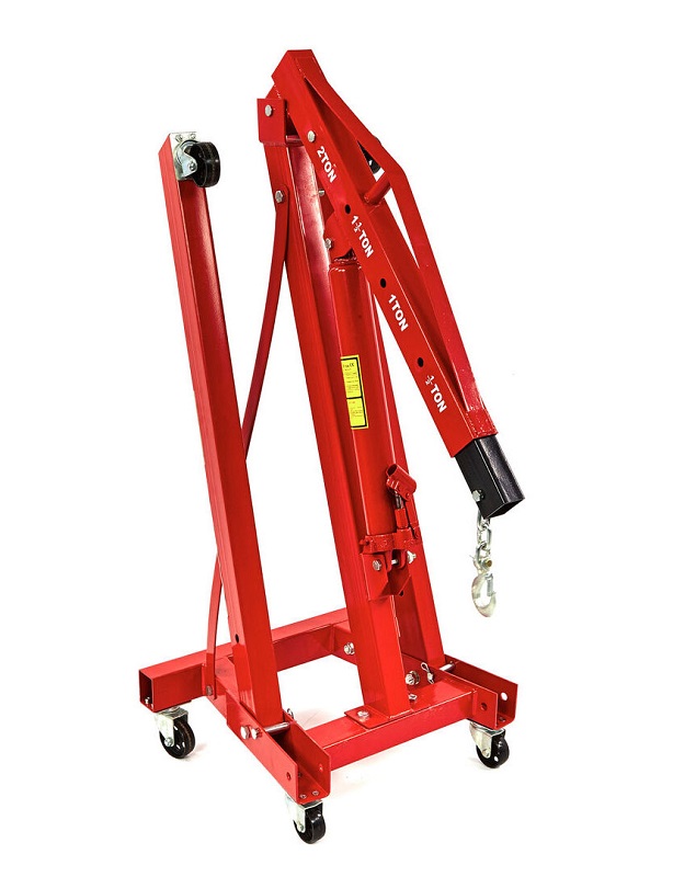 2 tunový hydraulický skládací zvedák / dílenský jeřáb / žirafa s výsuvným ramenem - na motory, stroje atd...