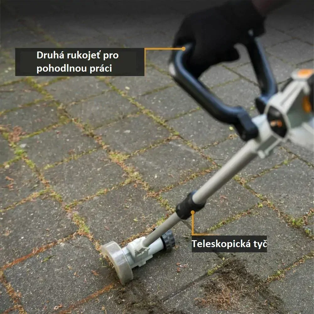 Aku bezdrátový kartáč na čištění spár, odstraňovač plevele, mechu a nečistot, 18V Li-Ion, 1200ot./min., průměr 100mm, bez baterie a nabíječky, MAXXPACK BATAVIA