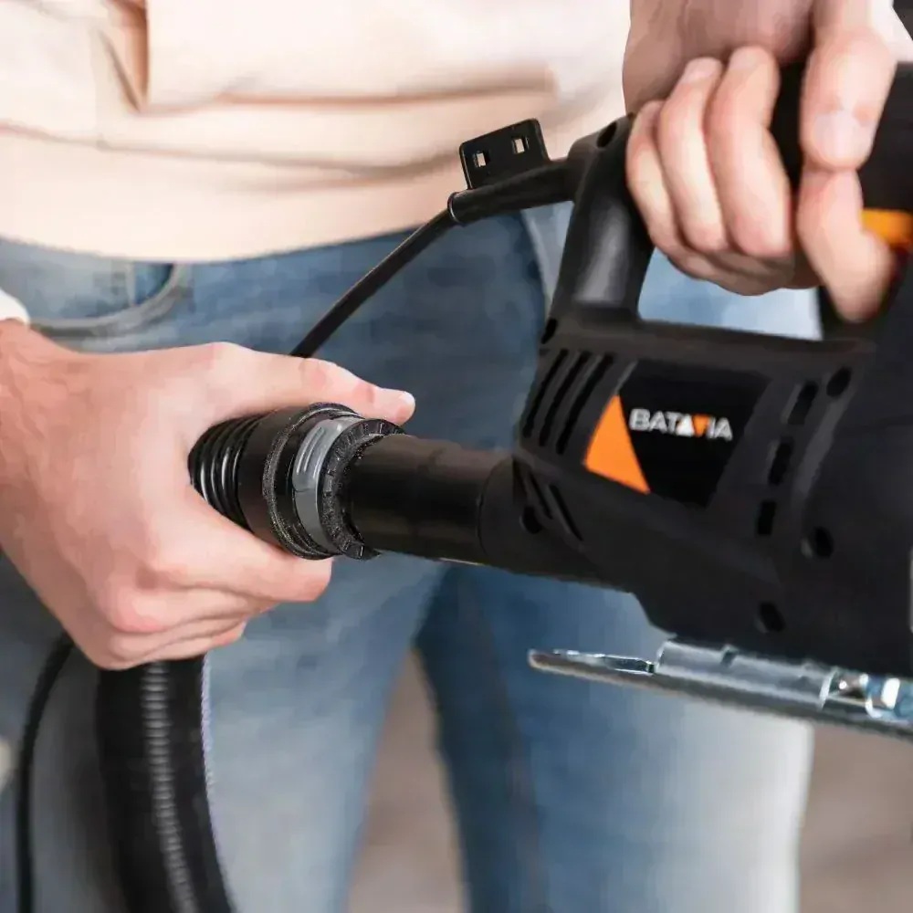 Přímočará pila, stavitelná, kyvadlová pilka pro řezání dřeva, plastu i kovu, příkon 400 W, pokos 0° až 45°, BATAVIA FIXXSERIES 7064687