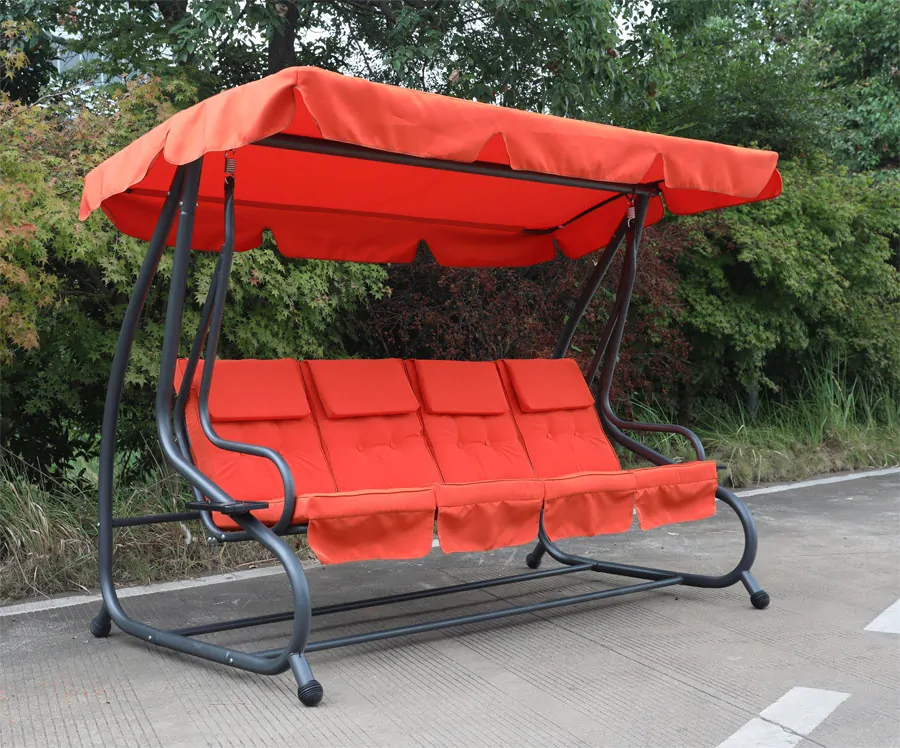 Zahradní houpačka MILANO, prémiová houpací lavice s pevnou konstrukcí a nosností 320 kg, pro 3–⁠⁠⁠⁠⁠⁠4 osoby, lůžková úprava včetně stříšky a čalounění, vínová barva, VeGA
