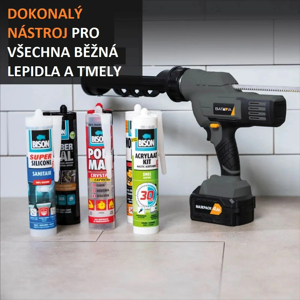 AKU vytlačovací pistole, spárová, tmelící pistole, 18V Li-Ion, vytlačovací síla 2000 Nm, na 310 ml kartuše, bez baterie a nabíječky, bateriová platforma MAXXPACK ULTRA BATAVIA