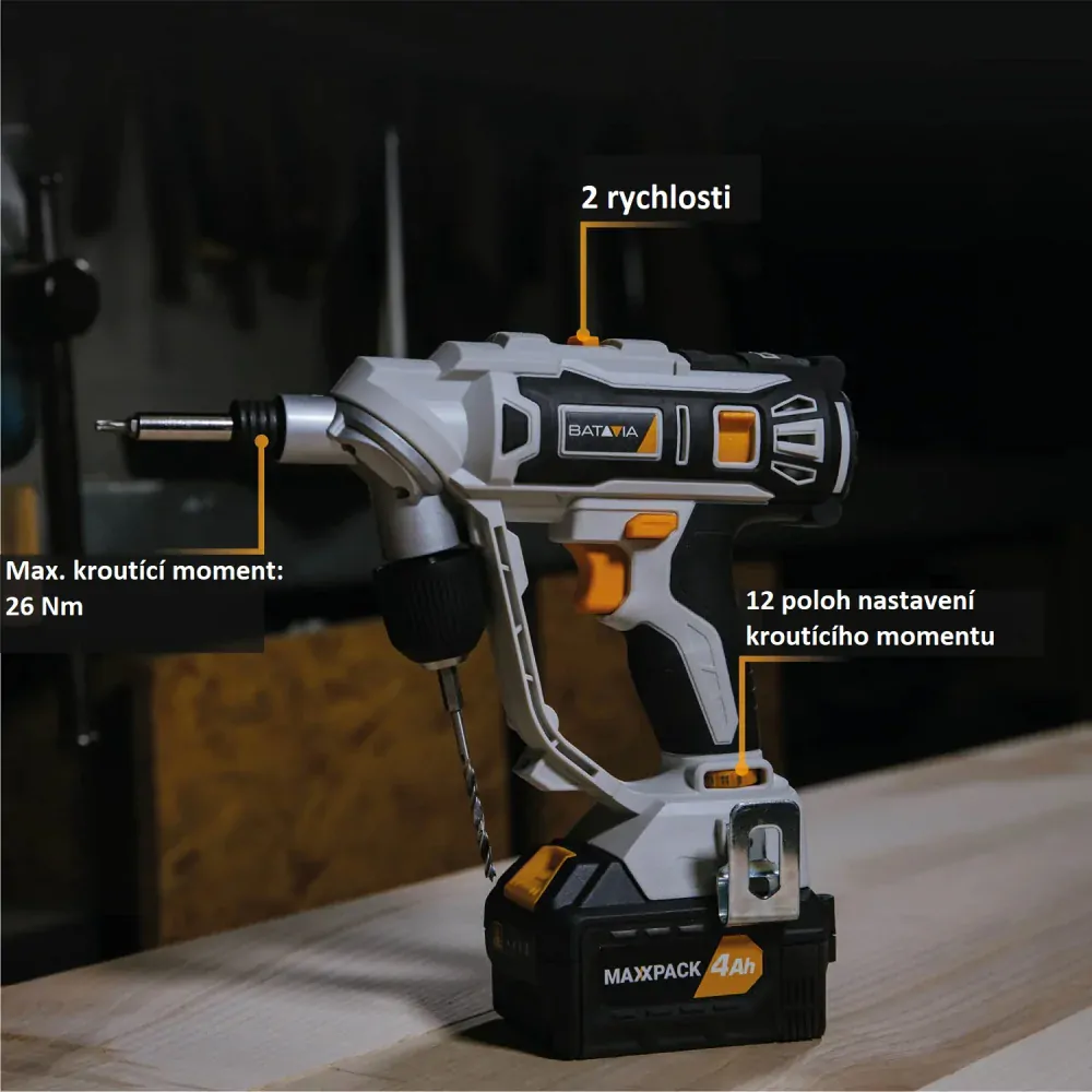 Aku vrtačka a aku šroubovák v jednom TWIN DRILL, 18V Li-Ion, 26 Nm, bez baterie a nabíječky, bateriová platforma MAXXPACK BATAVIA
