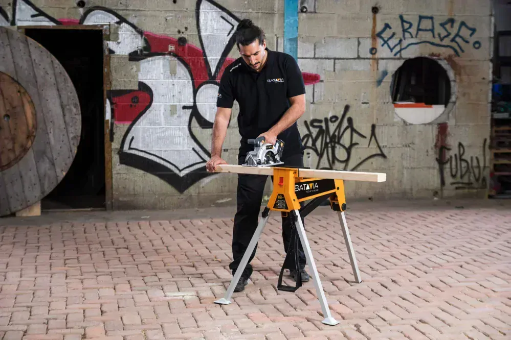 Profesionální pracovní stůl, stavební koza, upínací systém CROC LOCK COMPACT Batavia, upínací síla 1.000 kg, nosnost 250 kg BATAVIA