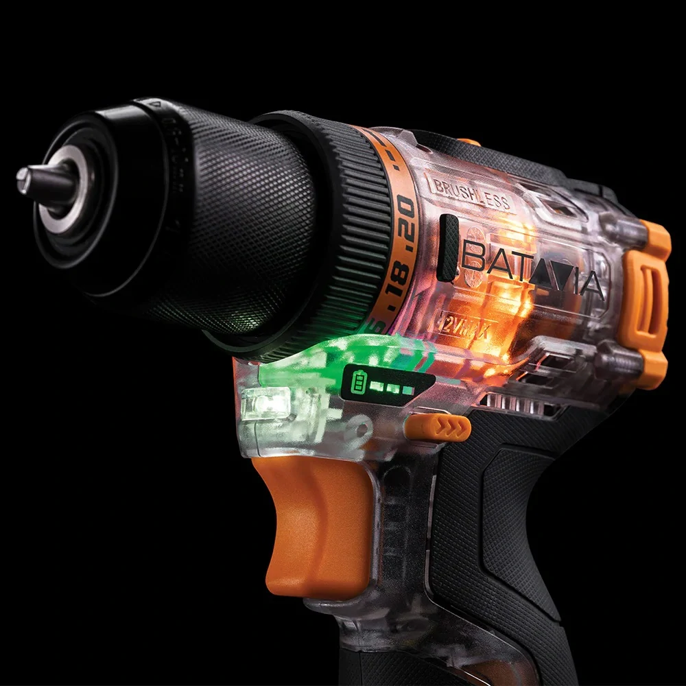 AKU bezuhlíkový šroubovák a vrtačka, 12V Li-Ion, 35 Nm, včetně baterie, nabíječky a příslušenství Fusion Drill BATAVIA