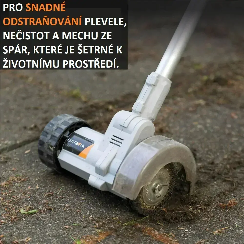 Aku bezdrátový kartáč na čištění spár, odstraňovač plevele, mechu a nečistot, 18V Li-Ion, 1200ot./min., průměr 100mm, bez baterie a nabíječky, MAXXPACK BATAVIA