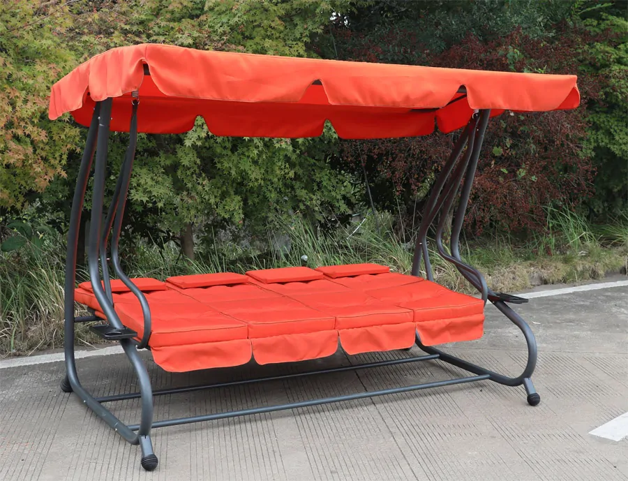 Zahradní houpačka MILANO, prémiová houpací lavice s pevnou konstrukcí a nosností 320 kg, pro 3–⁠⁠⁠⁠⁠⁠4 osoby, lůžková úprava včetně stříšky a čalounění, vínová barva, VeGA