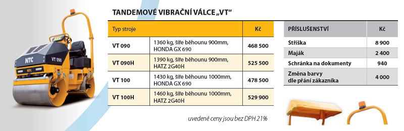 Tandemový vibrační válec, benzínový motor HONDA, 2 x 14 kN, 1.360 kg VT 090 NTC