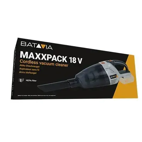 AKU bezdrátový, ruční vysavač 18V Li-Ion, sací výkon 4,1kPA, bez baterie a nabíječky, bateriová platforma MAXXPACK BATAVIA