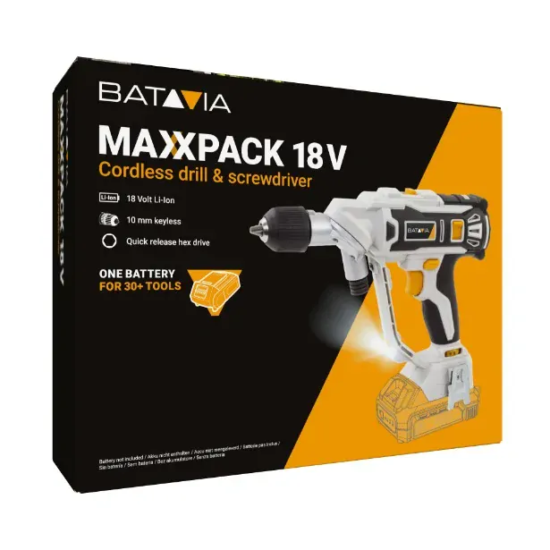 Aku vrtačka a aku šroubovák v jednom TWIN DRILL, 18V Li-Ion, 26 Nm, bez baterie a nabíječky, bateriová platforma MAXXPACK BATAVIA