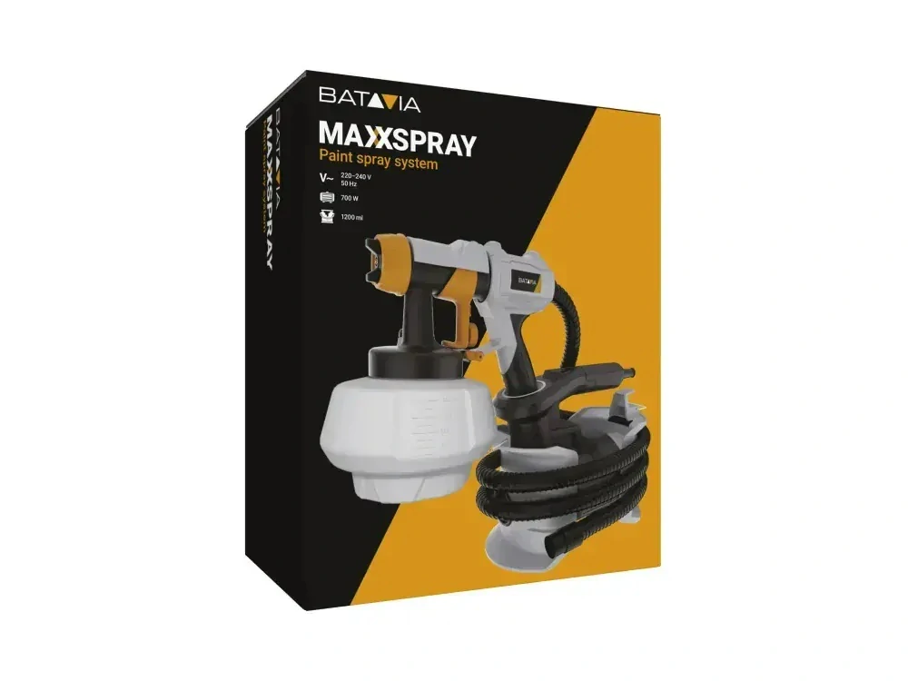 Malířský stříkací systém pro barvy, laky, mořidla, příkon 700 W, nádoba 1.200ml., výkon 1100ml./min., viskozita 150 DIN-s, napětí 230 V včetně příslušenství MAXXSERIES BATAVIA 7064515