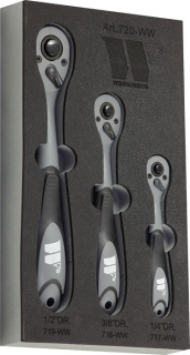 Sada ráčen 1/2", 3/8", 1/4", 72 zubů, materiál CrV, 3 ks, Welzh