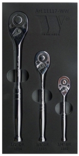 Sada ráčen 1/2", 3/8", 1/4", klasický styl ,  72 zubů , s přepínací páčkou a vyhazovákem , WELZH