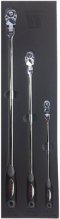 Sada ráčen 1/2", 3/8", 1/4", s výkyvnou hlavou, extra dlouhé 300-580 mm, 72 zubů, 3 ks, Welzh