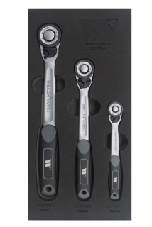 Sada ráčen 1/2", 3/8", 1/4", CrV, ultra tenké, s přepínací páčkou a vyhazovákem, 3 ks, Welzh