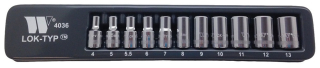Nástrčné hlavice 1/4", Lok-TYP, 4 - 13 mm, CrV, sada 10 dílů, Welzh