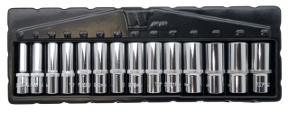 Nástrčné hlavice 3/8", 6-ti hran, 8 - 21 mm, CrV, prodloužené, sada 14 dílů, Welzh