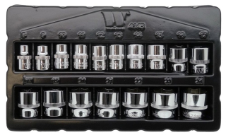 Nástrčné hlavice 3/8", 6-ti hran, 8 - 24 mm, CrV, sada 17 dílů, Welzh