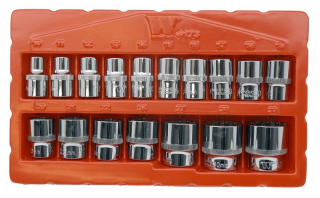 Nástrčné hlavice 1/2", 12-ti hran, CrV, Gear-Lock 10 - 32 mm, sada 17 dílů, Welzh