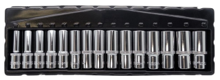 Nástrčné hlavice 1/2", 10 - 24 mm, CrV, prodloužené, sada 15 dílů, Welzh