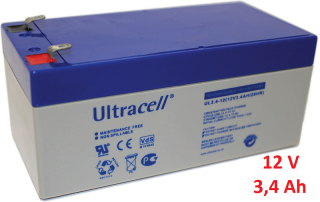 Záložní, staniční baterie VRLA-AGM 3,4 Ah , 12 V , kontakty F1 , Ultracell