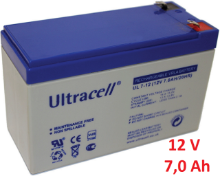 Záložní, staniční baterie VRLA-AGM 7 Ah , 12 V , kontakty F1 , Ultracell