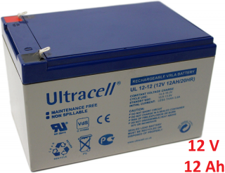 Záložní, staniční baterie VRLA-AGM 12 Ah , 12 V , kontakty F1 , Ultracell
