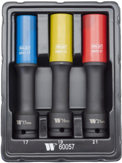 Hlavice nástrčné na šrouby kol s plastovou krytkou 1/2", 17 - 21 mm, extra dlouhé 150 mm, sada 3 kusy, Welzh