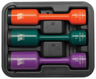 Hlavice nástrčné prodloužené pro rázové utahováky 1/2", 17 - 21 mm, CrMo, 6-ti hran, sada 3 kusy, Welzh