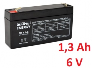 Záložní, staniční baterie VRLA 1,3 Ah , 6 V , kontakty F1 , GOOWEI ENERGY