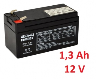 Záložní, staniční baterie VRLA 1,3 Ah , 12 V , kontakty F1 , GOOWEI ENERGY