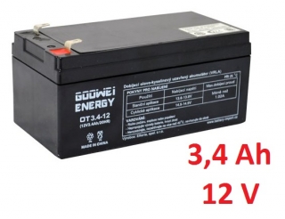 Záložní, staniční baterie VRLA 3,4 Ah , 12 V , kontakty F1 , GOOWEI ENERGY