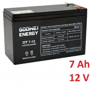Záložní, staniční baterie VRLA 7 Ah , 12 V , kontakty F1 , GOOWEI ENERGY