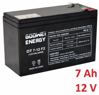 Záložní, staniční baterie VRLA 7 Ah , 12 V , kontakty F2 , GOOWEI ENERGY