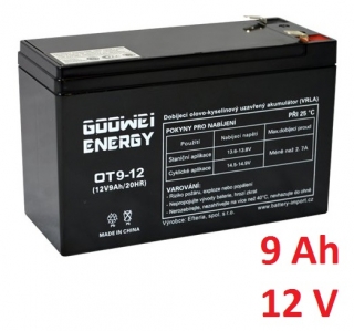 Záložní, staniční baterie VRLA 9 Ah , 12 V , kontakty F2 , GOOWEI ENERGY