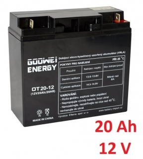 Záložní, staniční baterie VRLA 20 Ah , 12 V , kontakty F3 , GOOWEI ENERGY