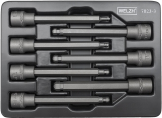Hlavice zástrčné 3/8", Inbus s koulí, s hrotem HB3-HB10, extra dlouhé 110 mm, S2, sada 7 dílů, Welzh