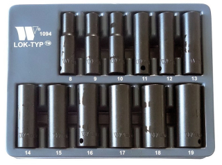 Nástrčné hlavice CrMo tvrzené 3/8", Lok-TYP, 6-ti hran, 8 - 19 mm, prodloužené, sada 12 dílů, Welzh